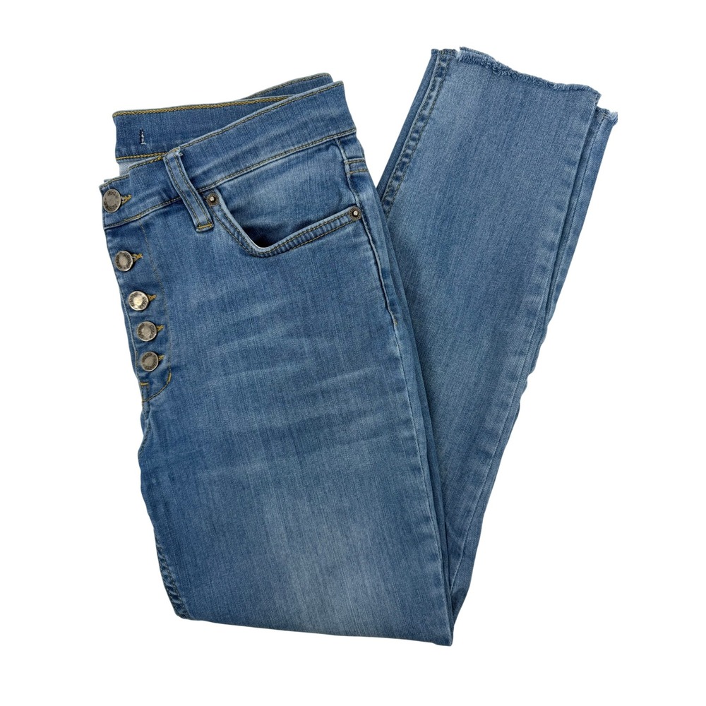 Free People Women Blue High Rise Button Fly Raw Hem Skinny Jeans Size 30